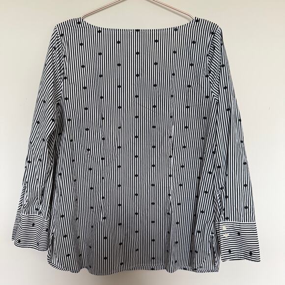 Talbots Womens Top Large Black Stripes Polka Dots Side Zipper Office Career - Picture 6 of 6